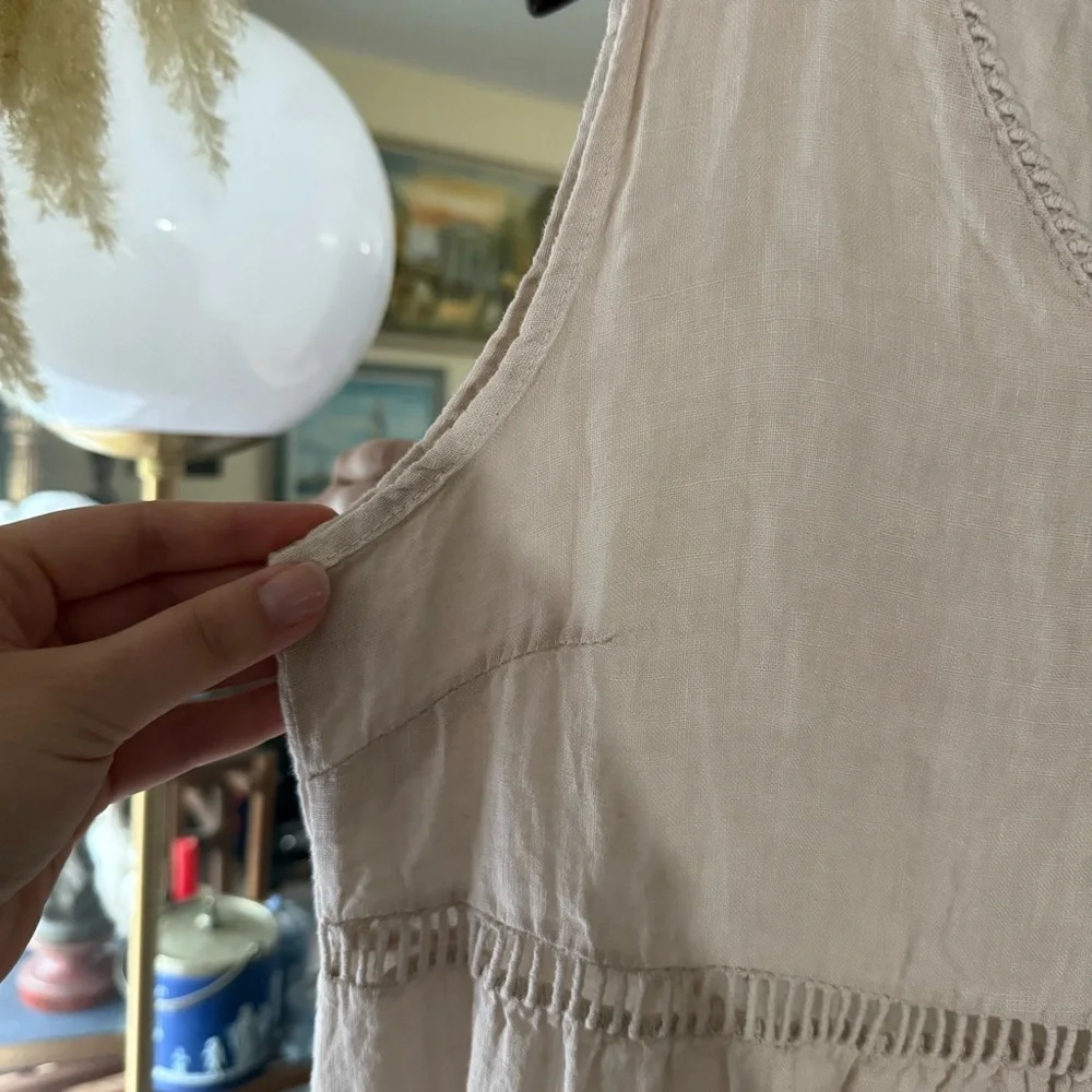 Valentina Naldi 100% Linen Beige Tiered Sleeveless Dress Made in Italy - Picture 6 of 13